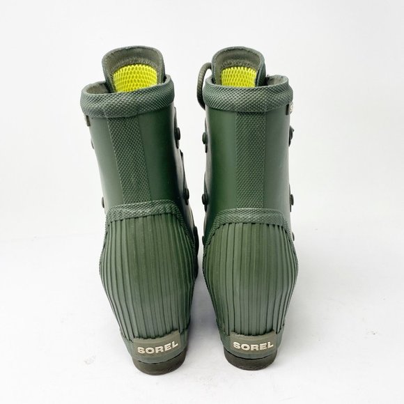 Sorel Womens Joan 1717591383 Green Rubber Wedge Lace Up Rain Boots Size 8.5 - Picture 3 of 5